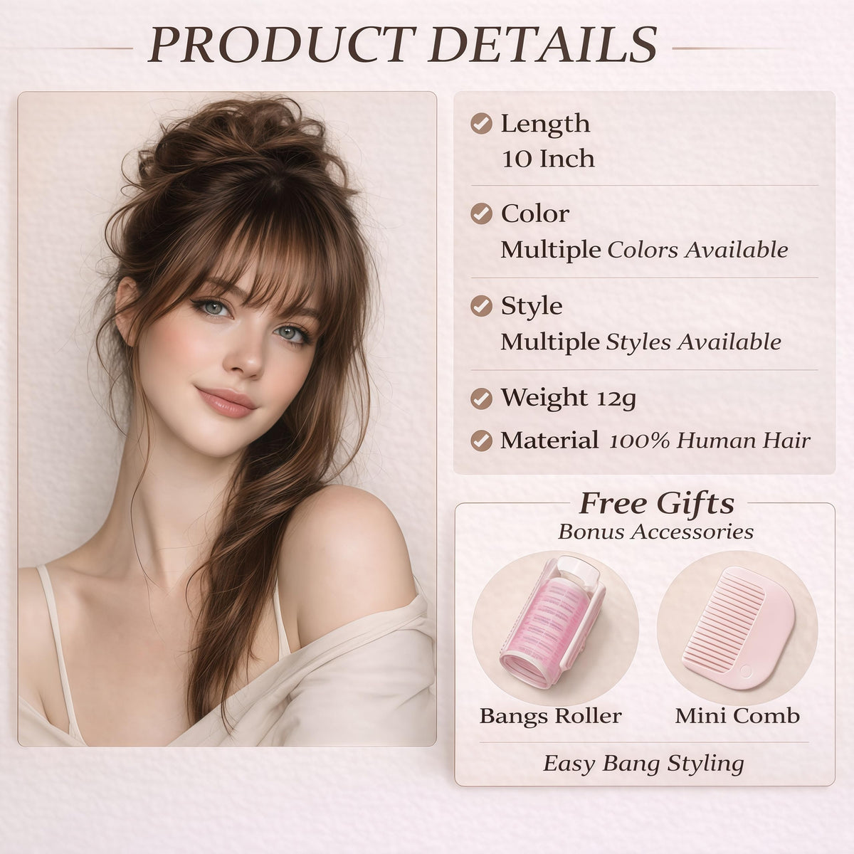HAITOO natural-looking bangs that can be trimmed to length.