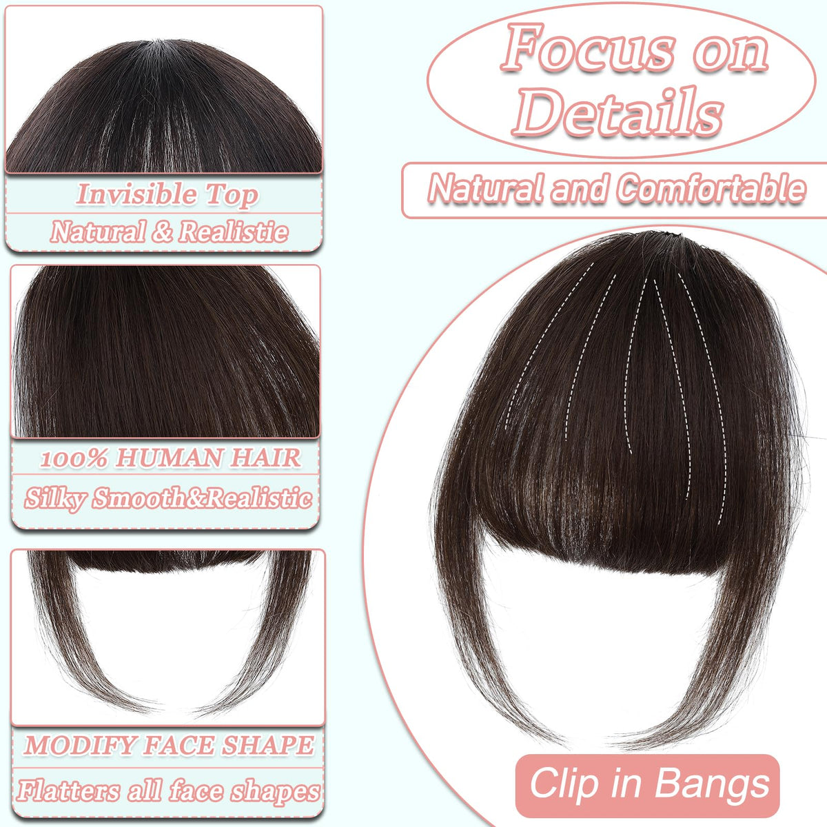 HAITOO real human hair bangs blend with natural hair.