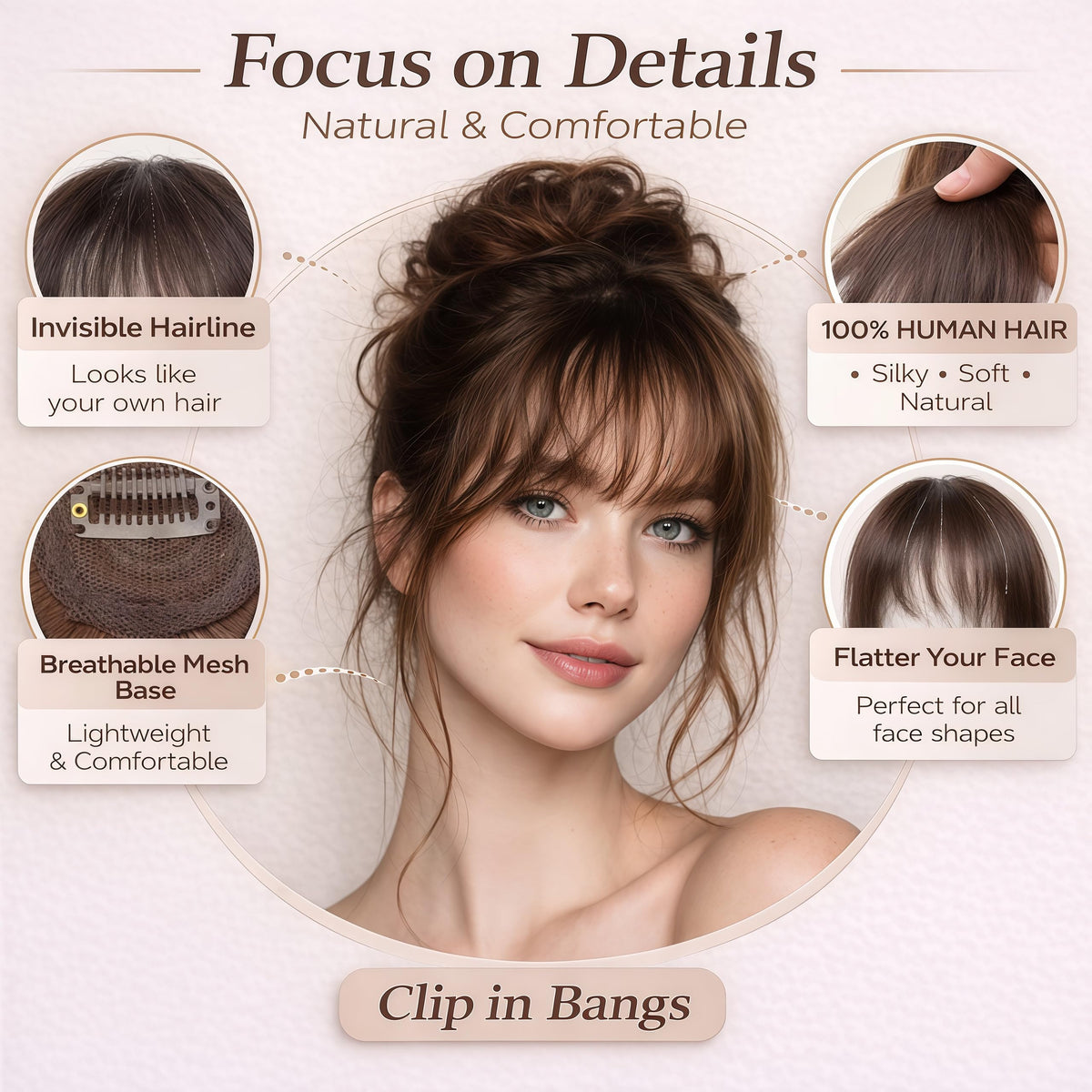 HAITOO wispy bangs with temples create cute, versatile looks.