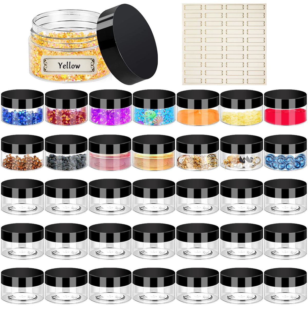 Hajoyful 2oz plastic jar with clear lid for easy visibility and storage.