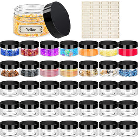 Hajoyful 2oz plastic jar with clear lid for easy visibility and storage.