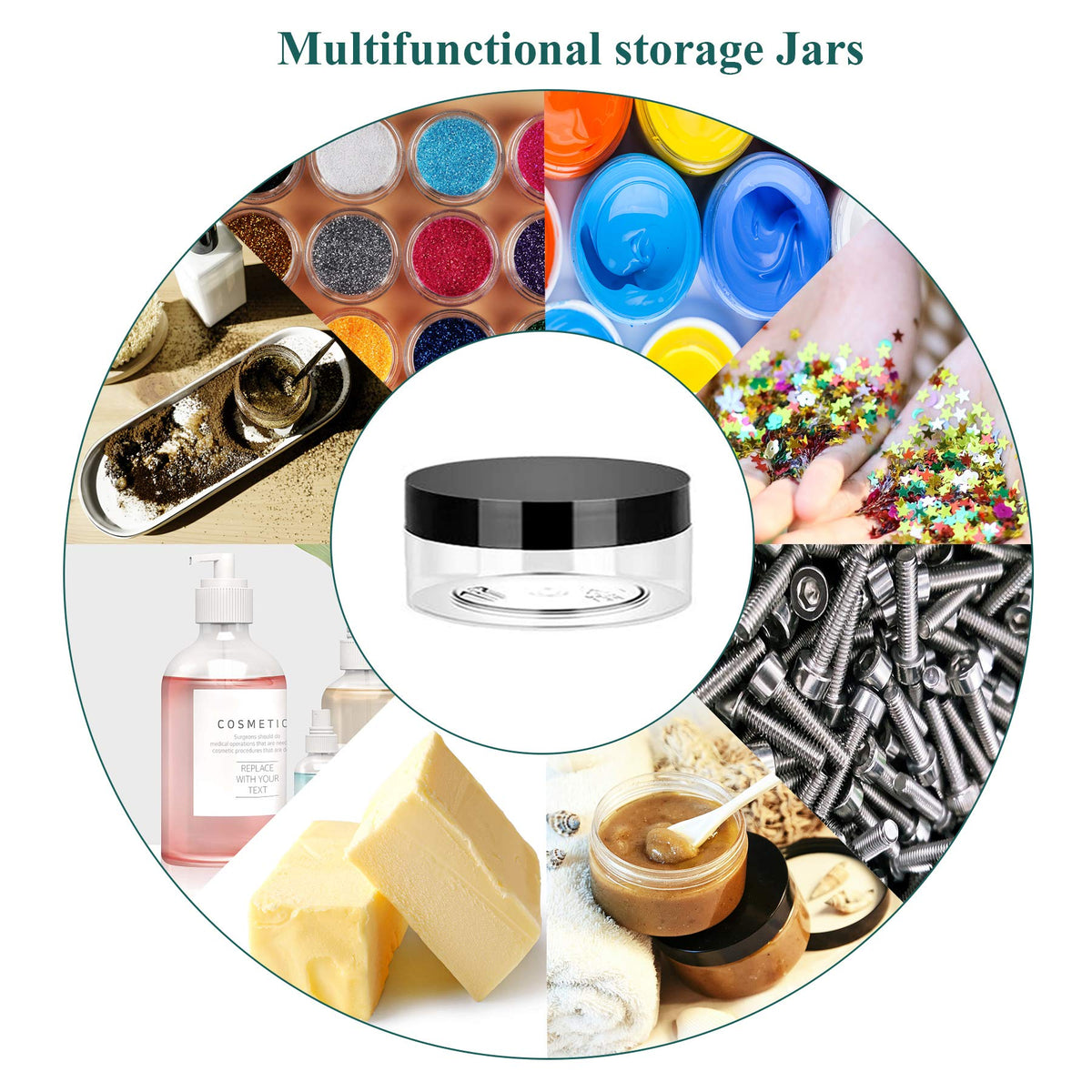 Hajoyful wide-mouth 2oz jar facilitates easy filling and scooping.