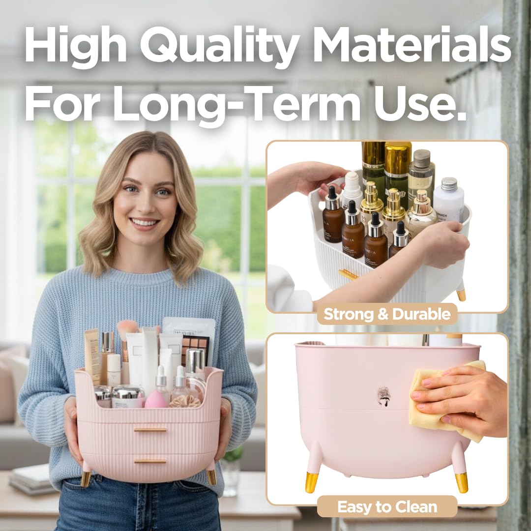HALAFE portable makeup organizer with gold-tipped legs travels easily.