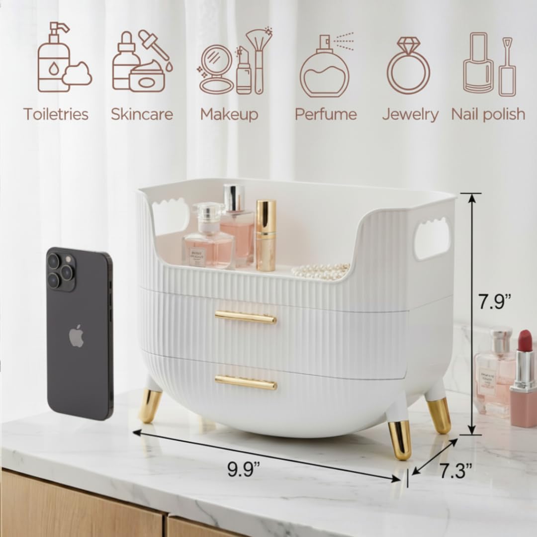 HALAFE vanity storage box with drawers fits lotions and brushes neatly.
