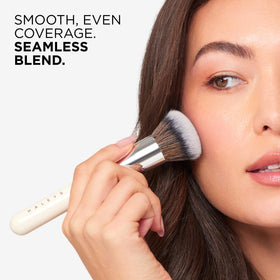 HALEYS Kabuki brush for blush application with smooth, even color.