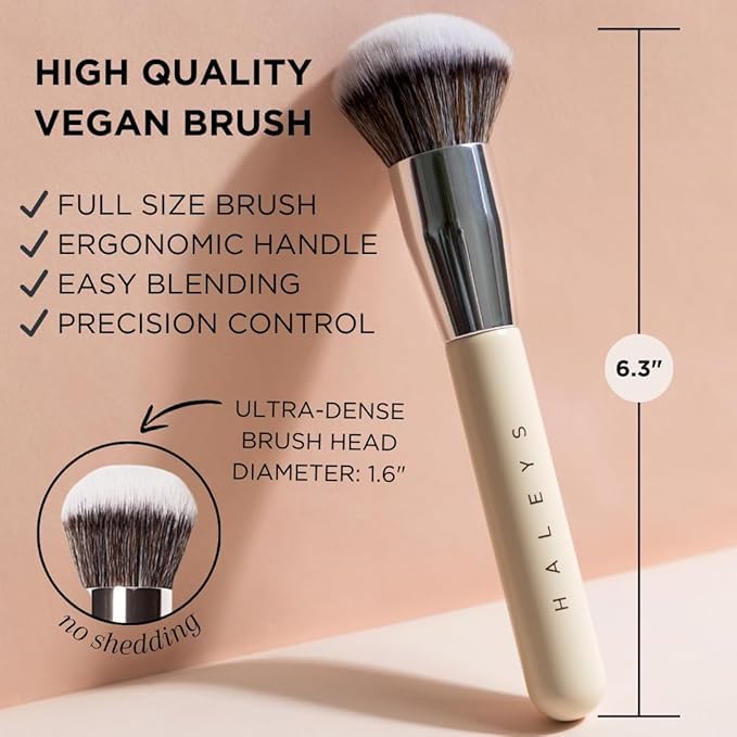 HALEYS Kabuki brush compact and travel ready for on the go.
