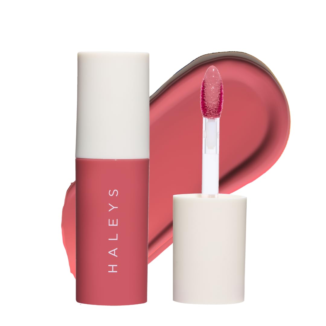HALEYS Re-dew Lip Gloss to Stain swatch shows glossy-to-stain application