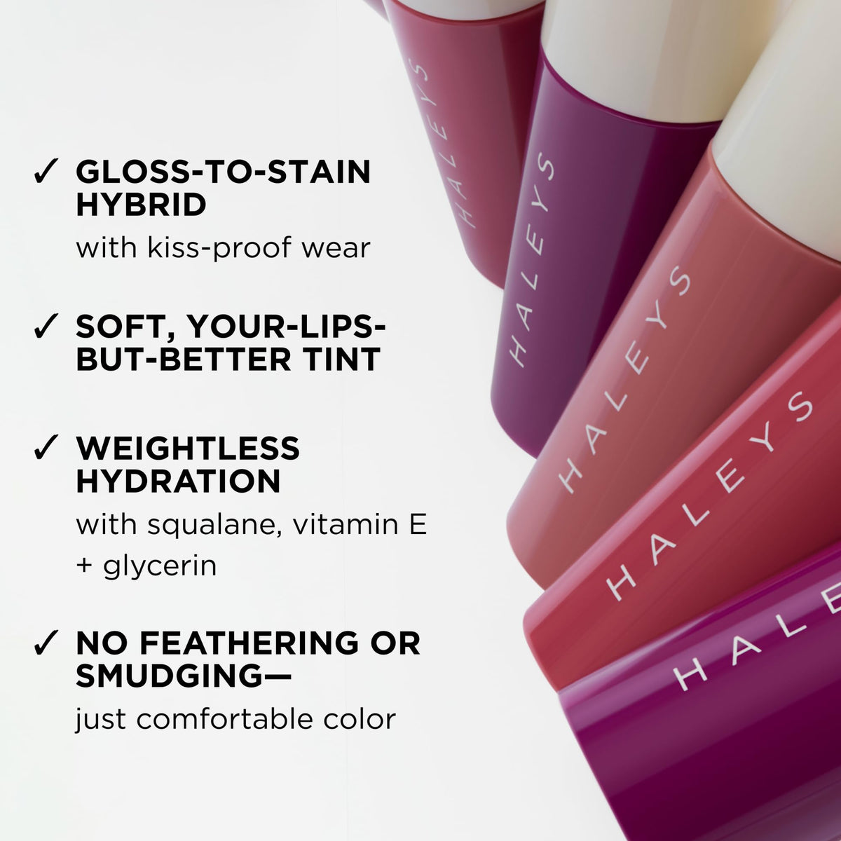 HALEYS Re-dew Lip Gloss to Stain lip swatch shows buildable color