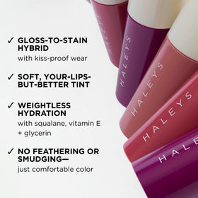 HALEYS Re-dew Lip Gloss to Stain lip swatch shows buildable color