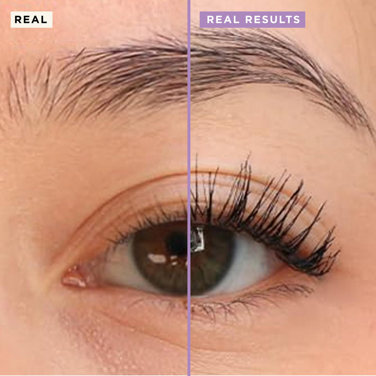 Close-up of HALEYS mascara brush delivering even coverage with minimal clumping