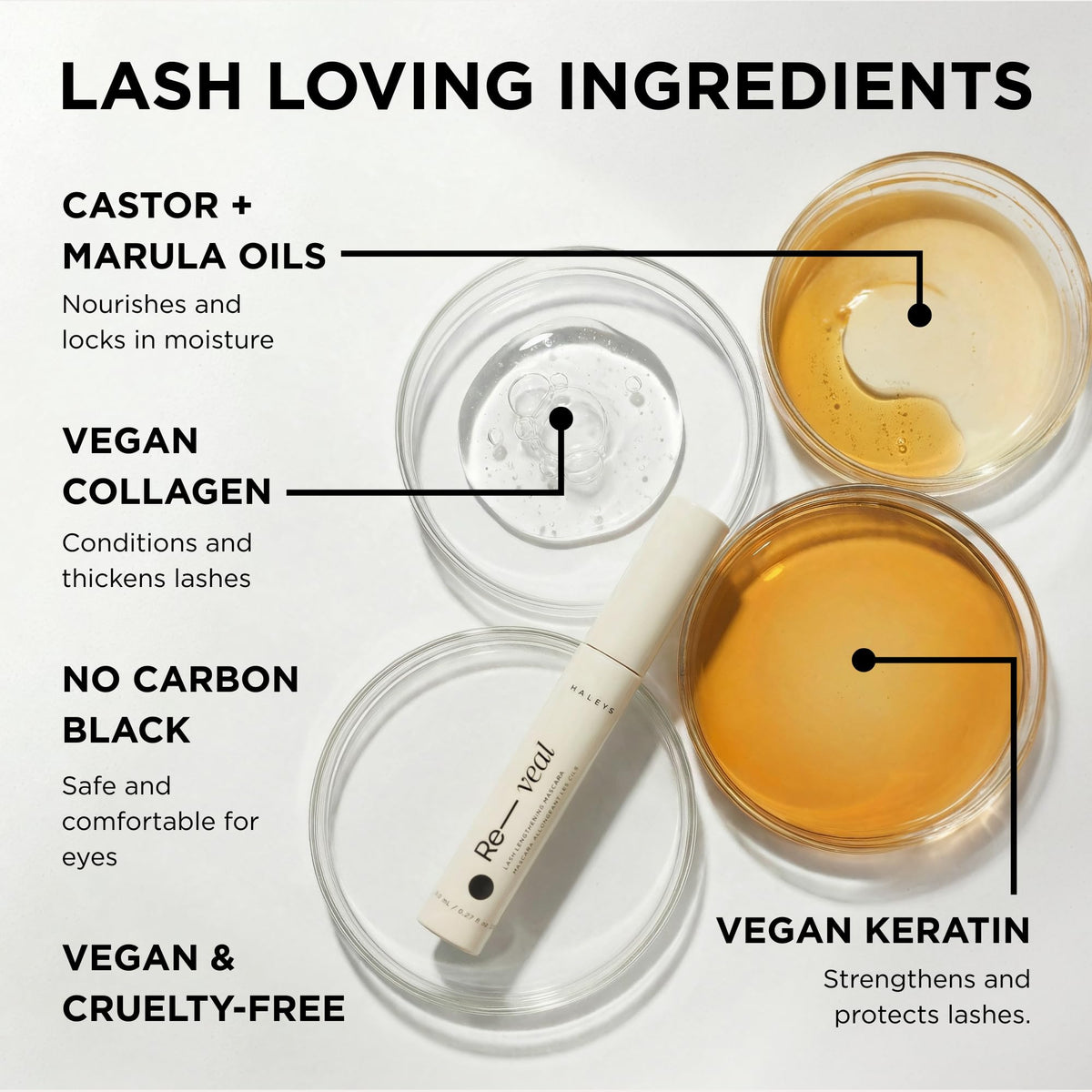 HALEYS lash-nourish ingredients with biotin and castor oil