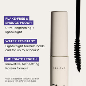 HALEYS curved wand lifts and curls straight lashes
