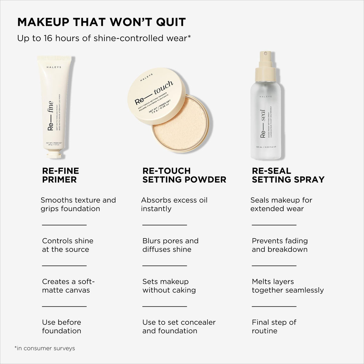 HALEYS Re-fine application before makeup shot on hand