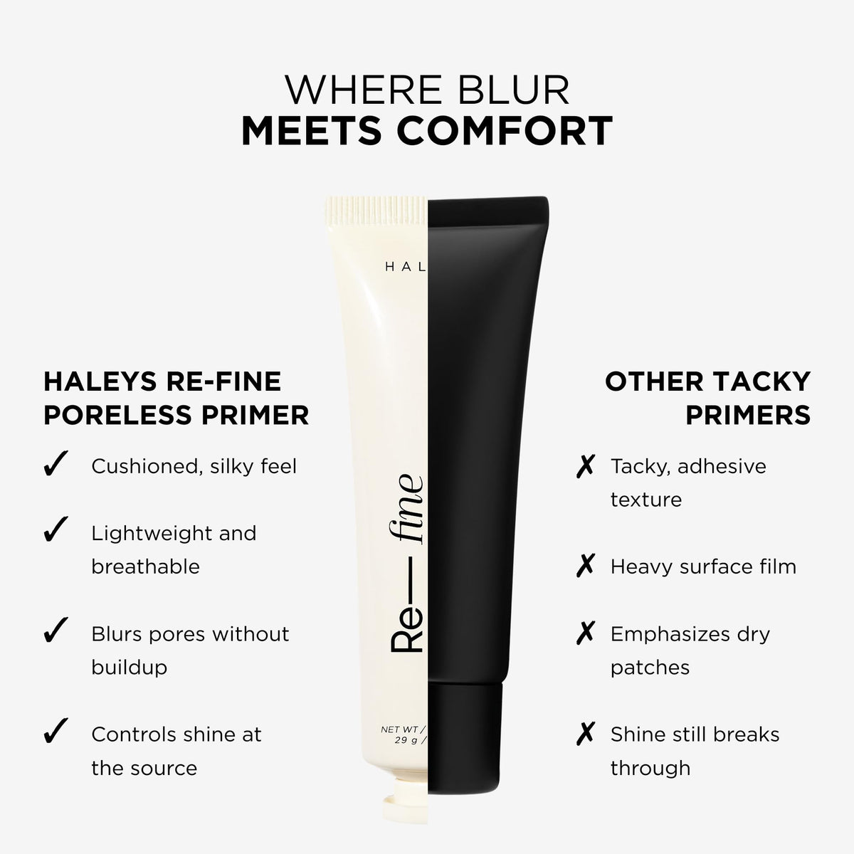 HALEYS Re-fine vegan cruelty-free emblem beside primer swatch