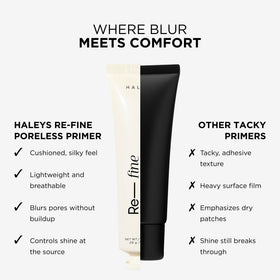 HALEYS Re-fine vegan cruelty-free emblem beside primer swatch