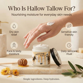 Applying Hallow Naturals moisturizer on face and hands for versatile hydration