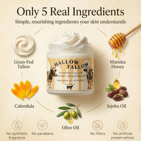 Silky whipped texture close-up of Hallow Naturals moisturizer demonstrating easy absorption
