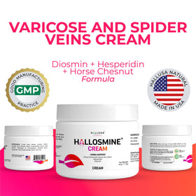 Hallusa Natural Hallosmine bottle showing ingredients including diosmin and horse chestnut