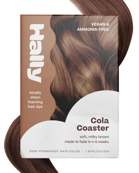 Hally Hair Color Cloud cola foam bottle for quick color refresh and even deposit.