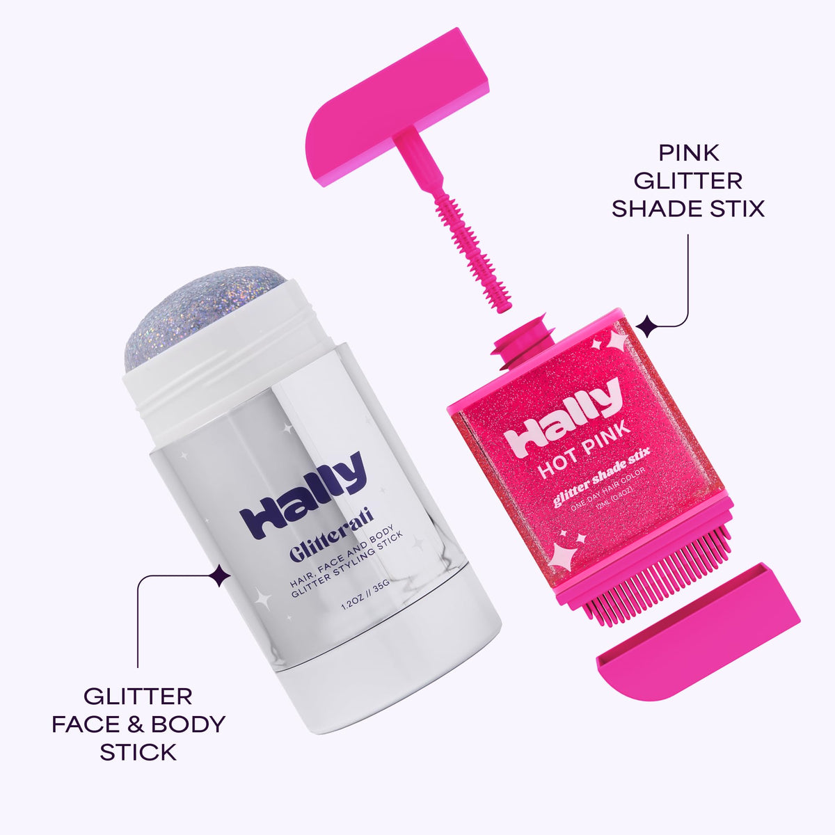 Hally Hair Glitter Shade Stix in hot pink for precise color with easy removal.