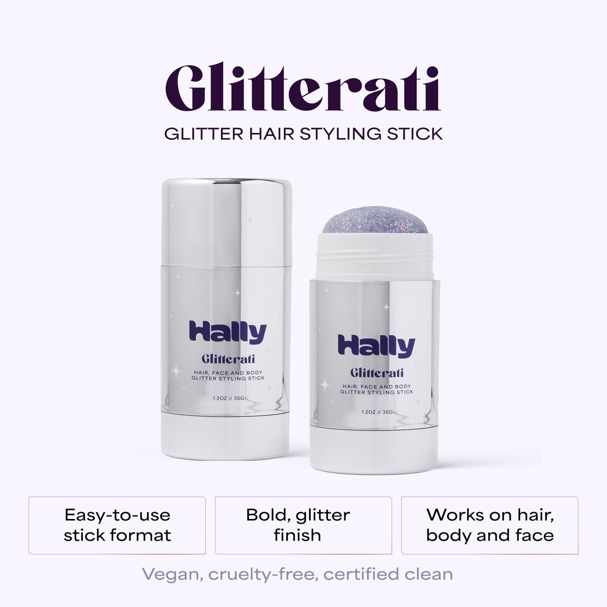 Twist, swipe, and shine with Glitter Shade Stix on dry hair.