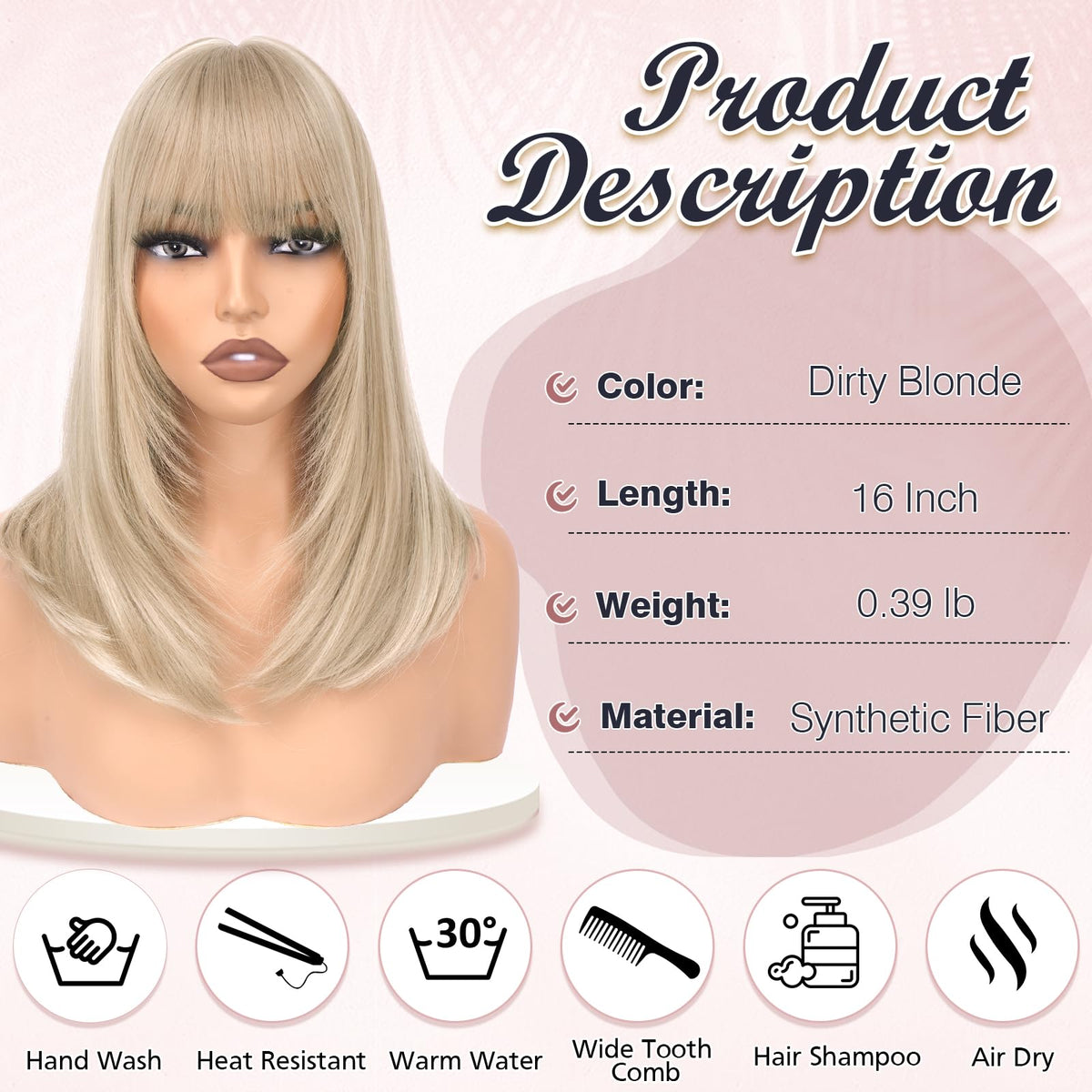 Haloo Blonde Bob Wig bangs closeup highlights smooth fringe.