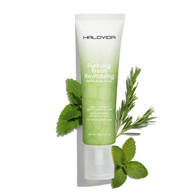 HALOVIDA sea-salt-rosemary-mint-scrub bottle cleanses the scalp and pores