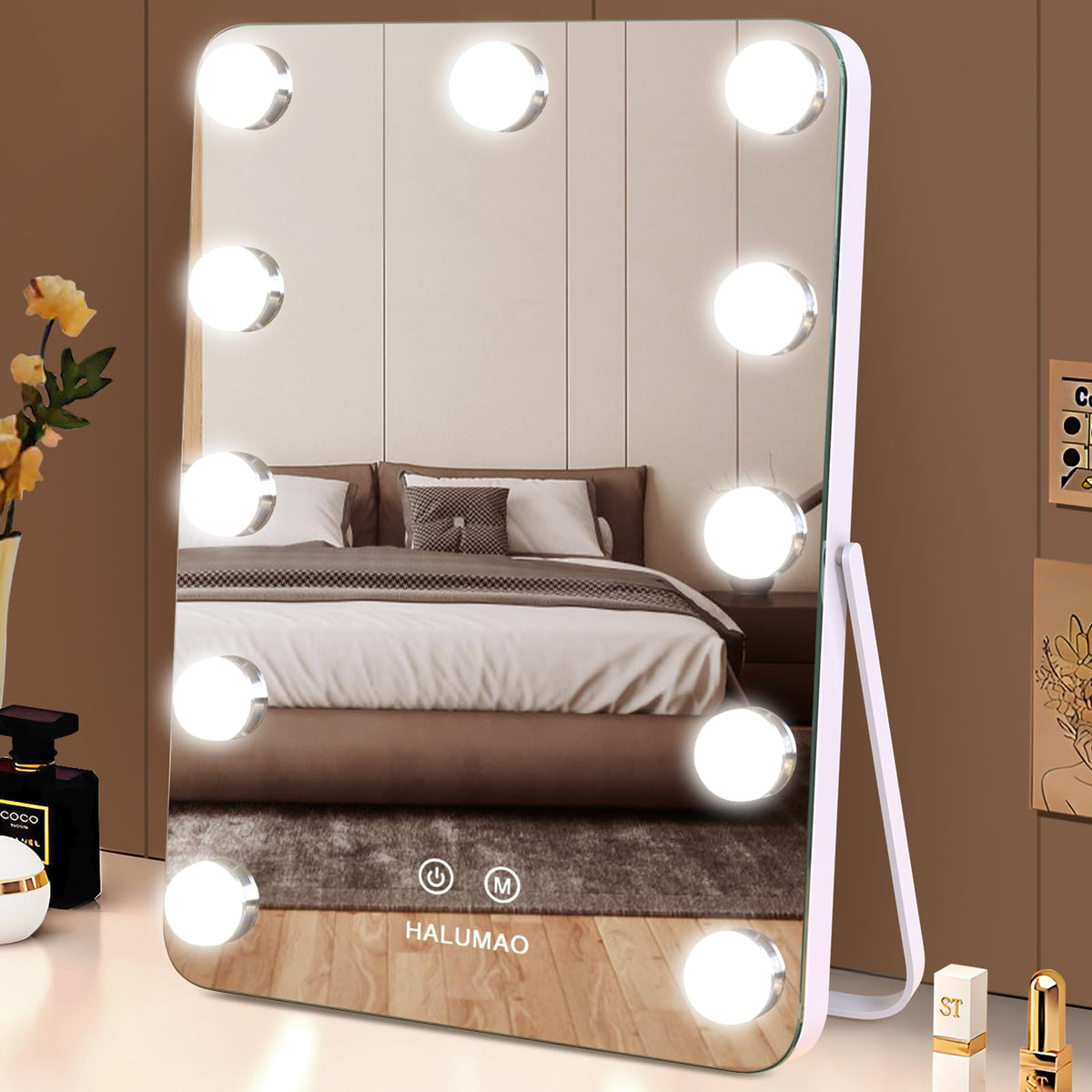 Halumao 14-6-inch vanity mirror with lights for precise makeup.