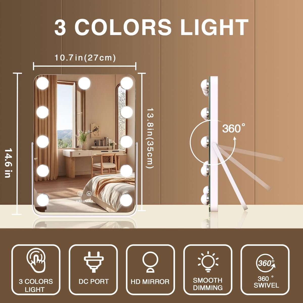 Halumao 360-degree rotation lets you angle the mirror to your preference.