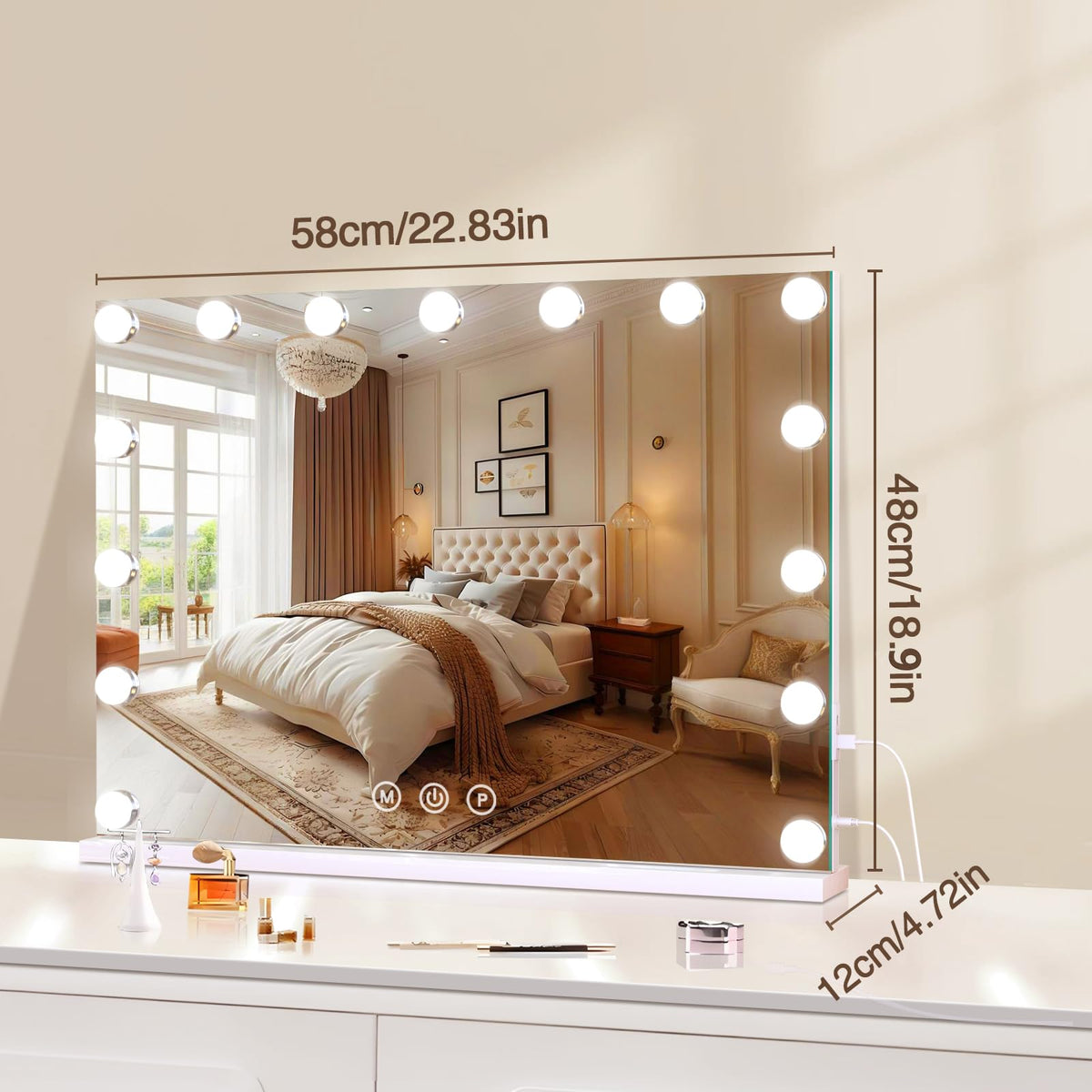 Halumao LED vanity mirror with three color modes for natural, cool, or warm tones.