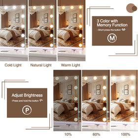 Halumao smart touch vanity mirror with memory function saves lighting preferences.