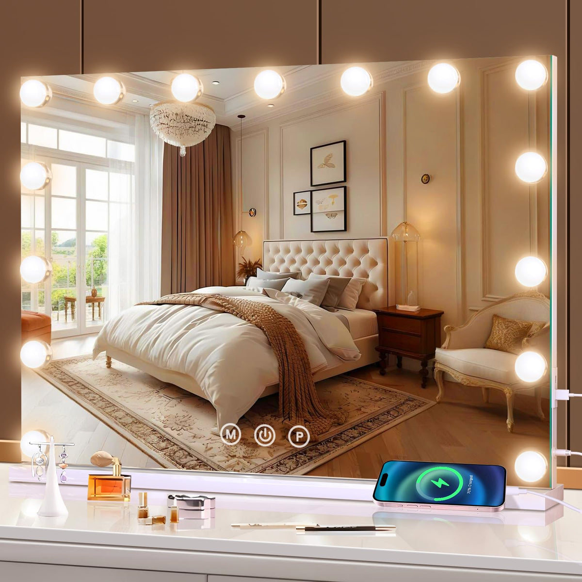 Halumao vanity mirror with lights offering adjustable brightness for precise makeup.