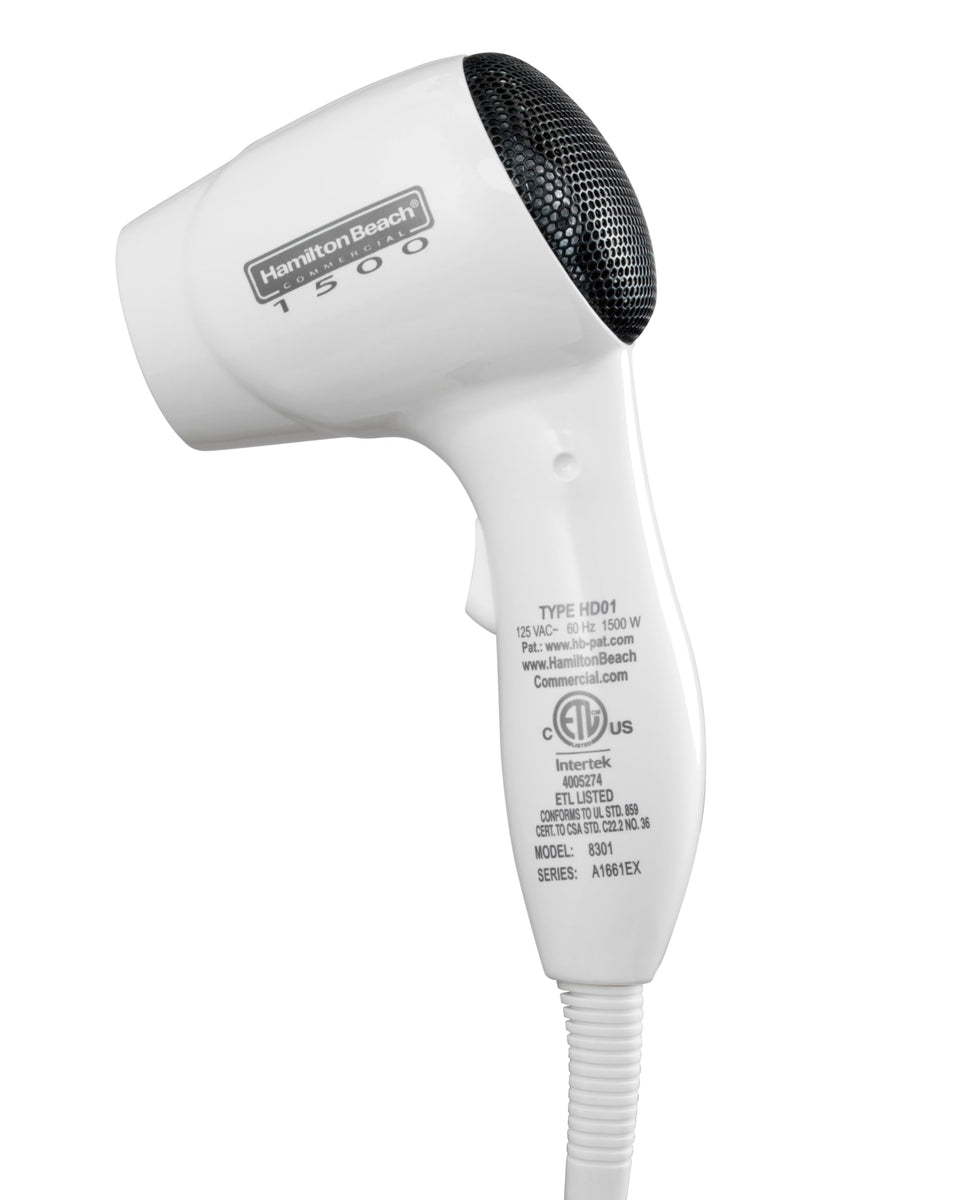 Hamilton Beach Commercial wall-mounted hair dryer 8251 front view, space-saving guest solution