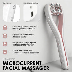 HAMINOS portable massager for face, neck, arms, and legs.