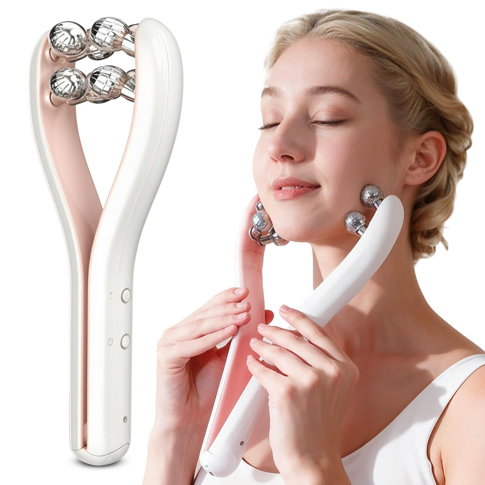 HAMINOS microcurrent facial massager delivering gentle lift for cheeks and jawline.