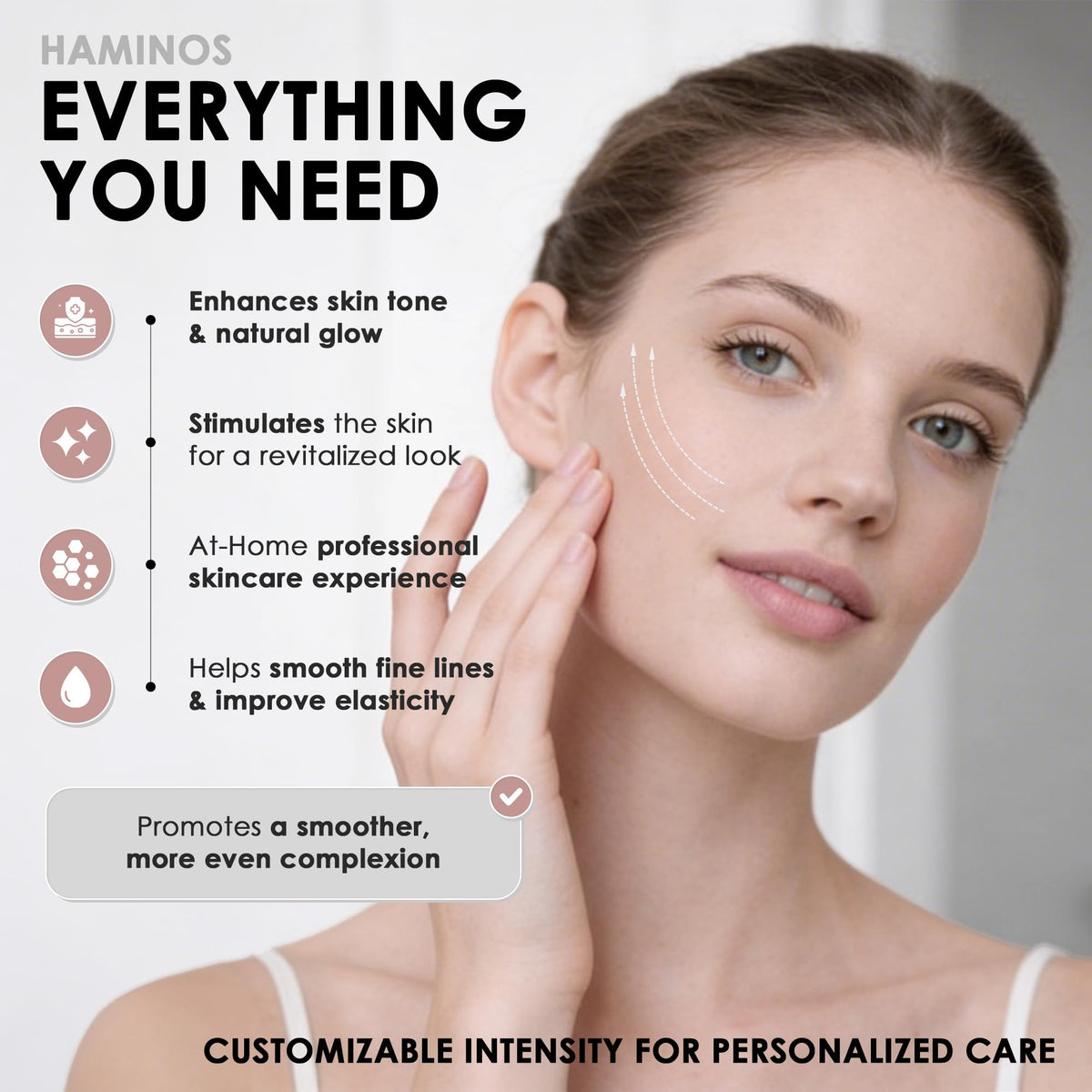 HAMINOS V-shaped head works on neck for firmer appearance.
