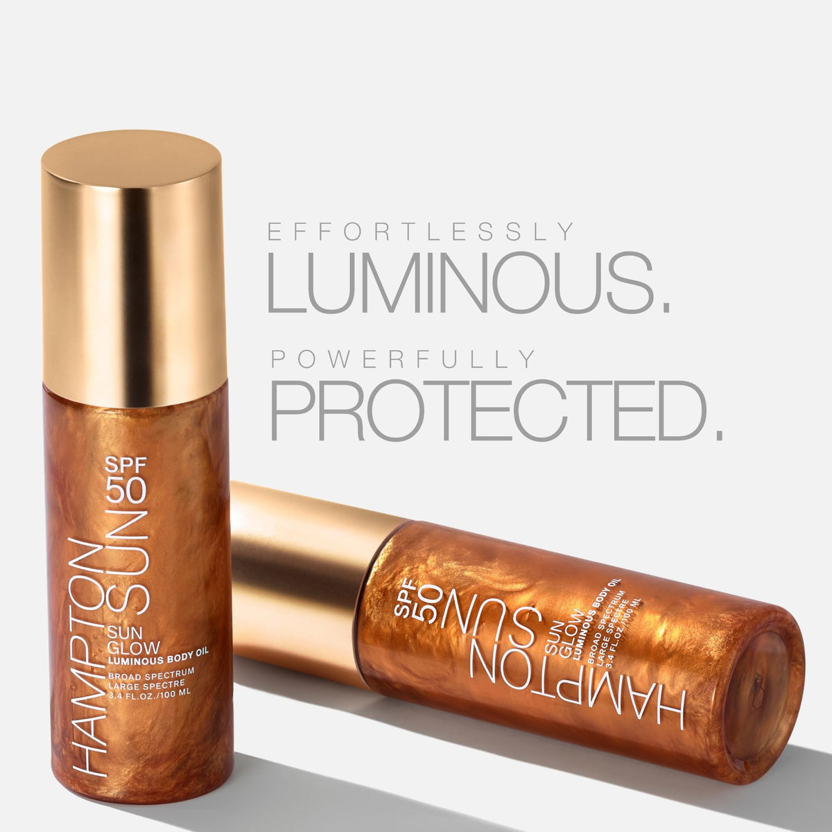 Hampton Sun SPF 50 Sun Glow gel-oil texture absorbs quickly with a soft pearlescent finish.
