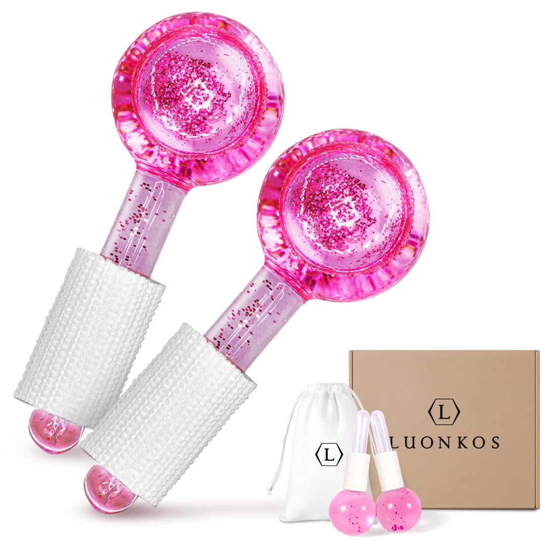 Hana Emi LUONKOS pink ice globes for cooling facial massage.