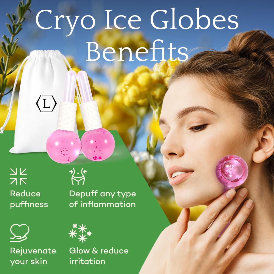 Two pink LUONKOS ice globes ready for cold therapy on the face.