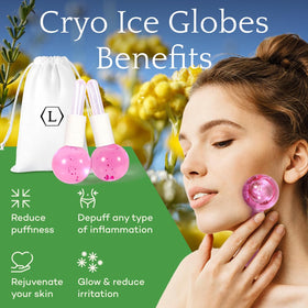 Two pink LUONKOS ice globes ready for cold therapy on the face.