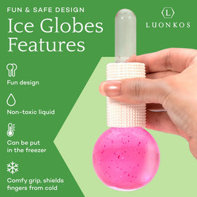 Elegant pink glass face massagers with ergonomic handles for easy use.