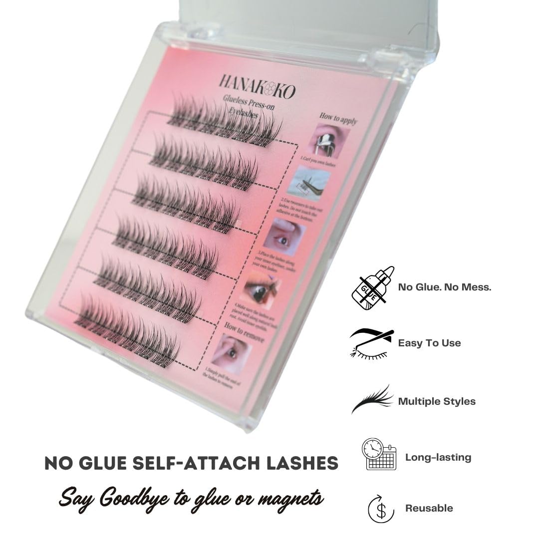 Hanakoko DIY lash application without glue for quick, comfortable lash setup.