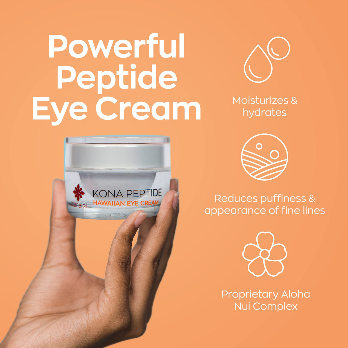 Jar of Hanalei Kona Peptide Eye Cream emphasizing rich, nourishing balm