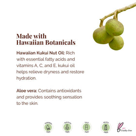 Cruelty-free emblem beside Hanalei Kukui Body Lotion packaging
