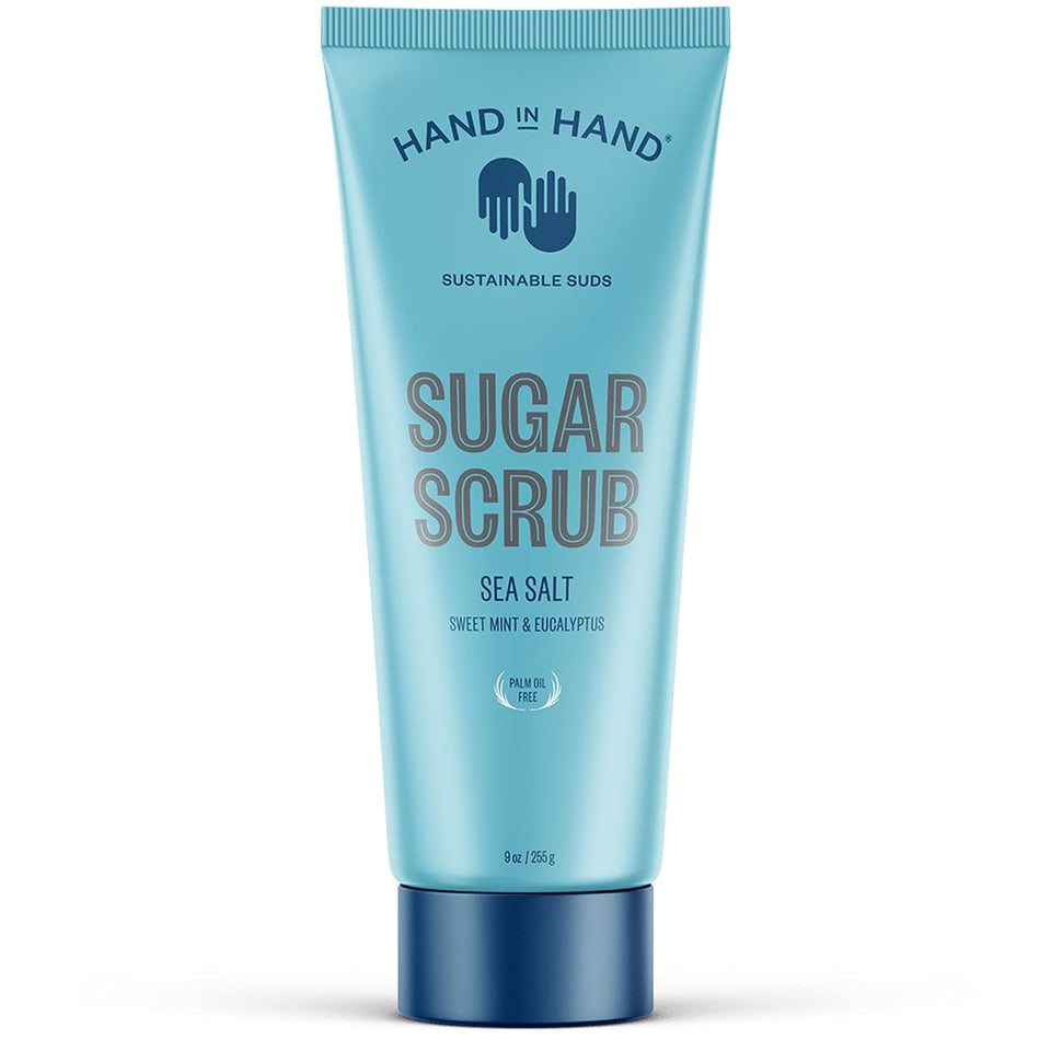 Hand in Hand Sugar Scrub bottle pour for smooth application and gentle exfoliation.