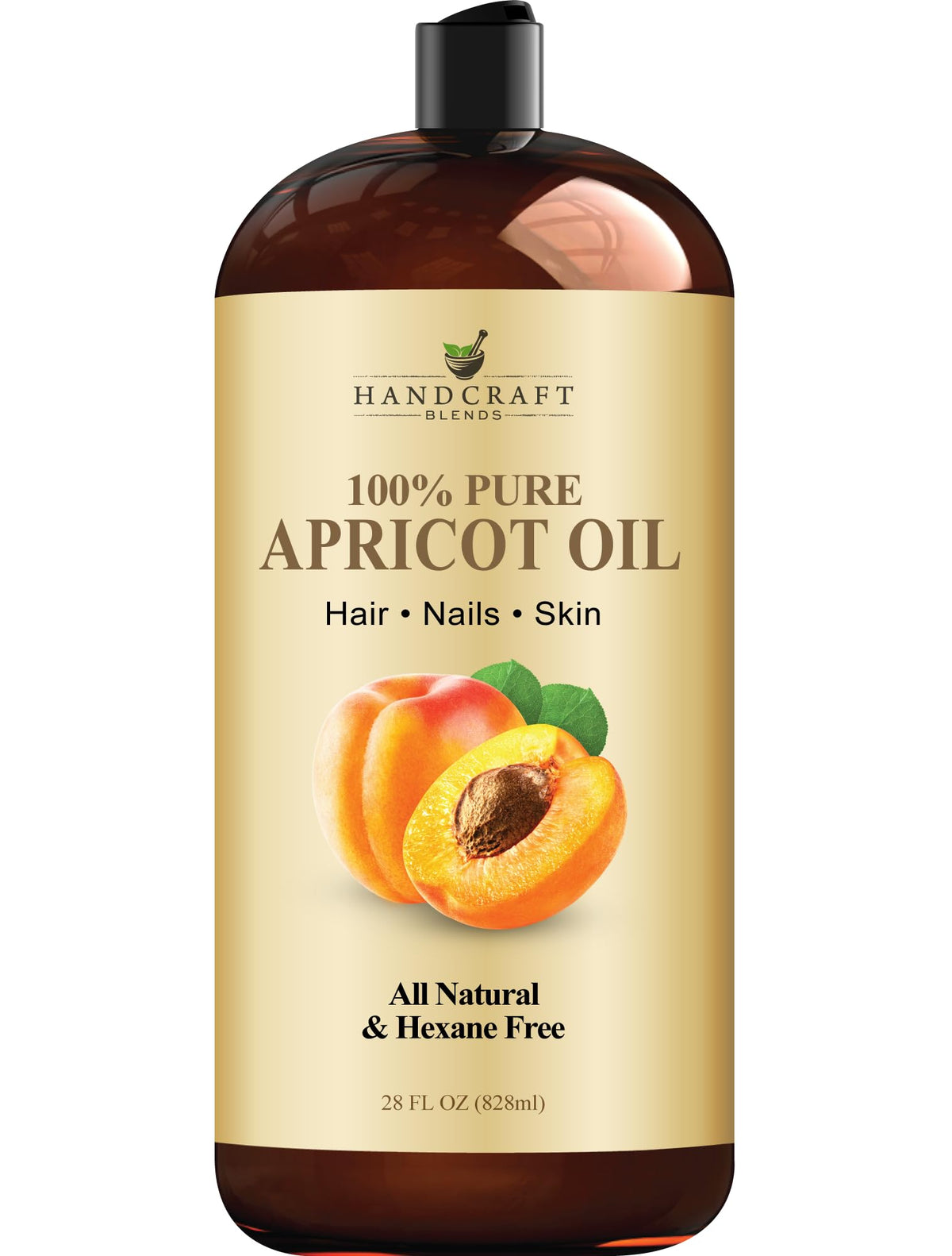 Handcraft Blends Apricot Kernel Oil bottle showcases purity for skin, hair, and massage.