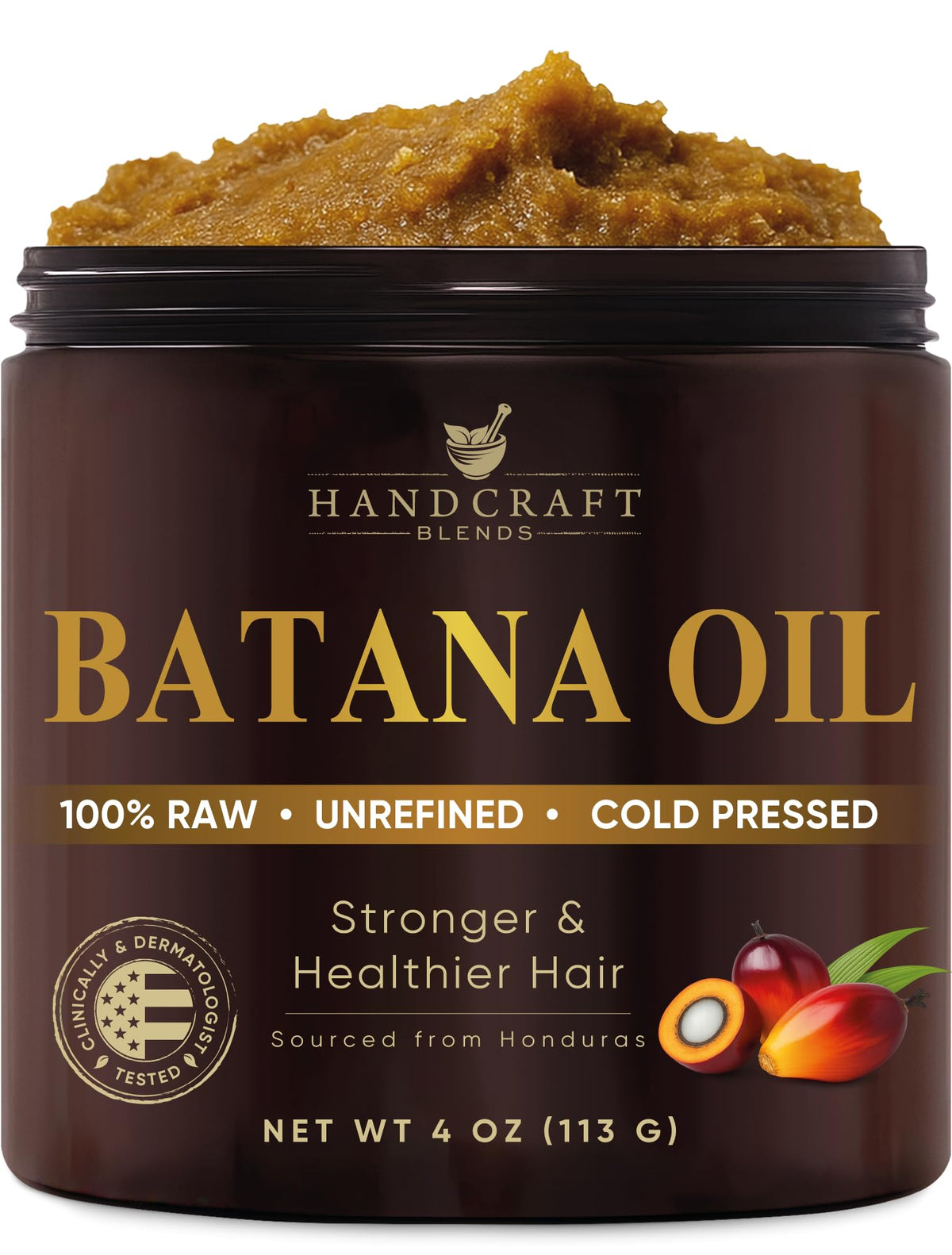 Handcraft Blends Batana oil paste in amber bottle for scalp nourishment.