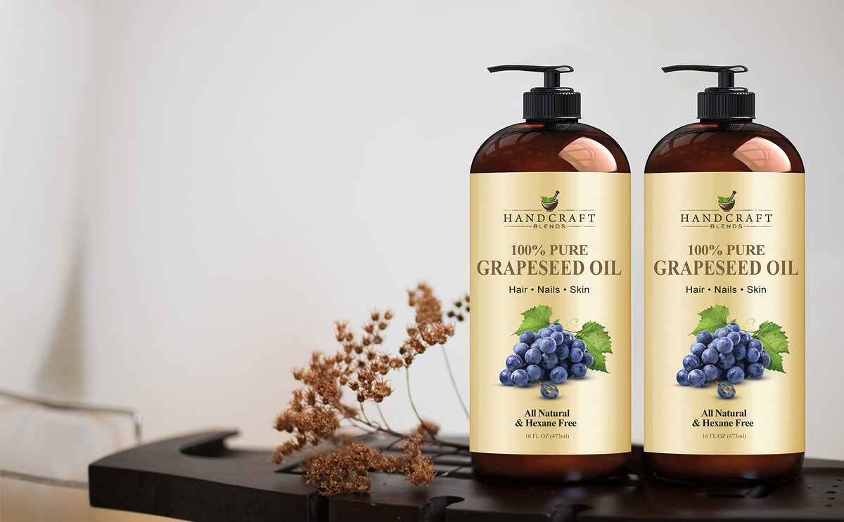 Spa-like setting with grapeseed oil suggests DIY skin and hair care.