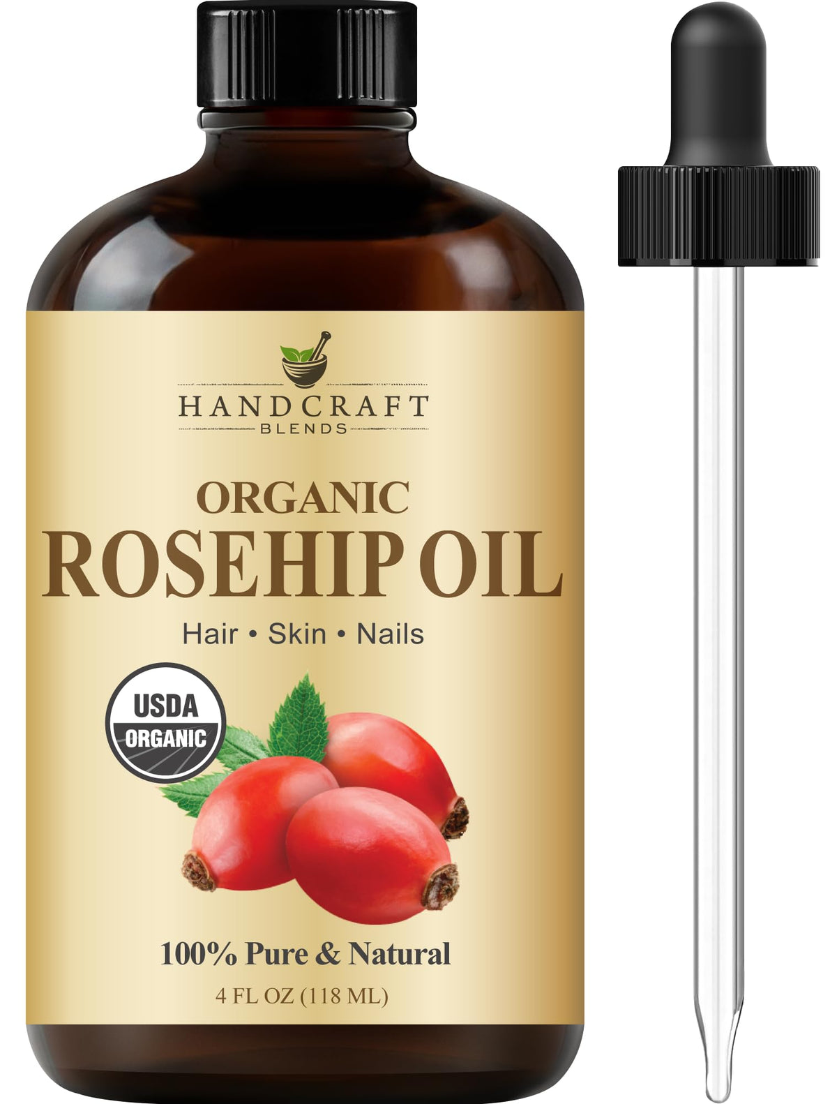 Handcraft Blends rosehip oil bottle with dropper on vanity for skin nourishment