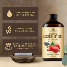 Handcraft Blends rosehip oil drop on skin demonstrating quick absorption